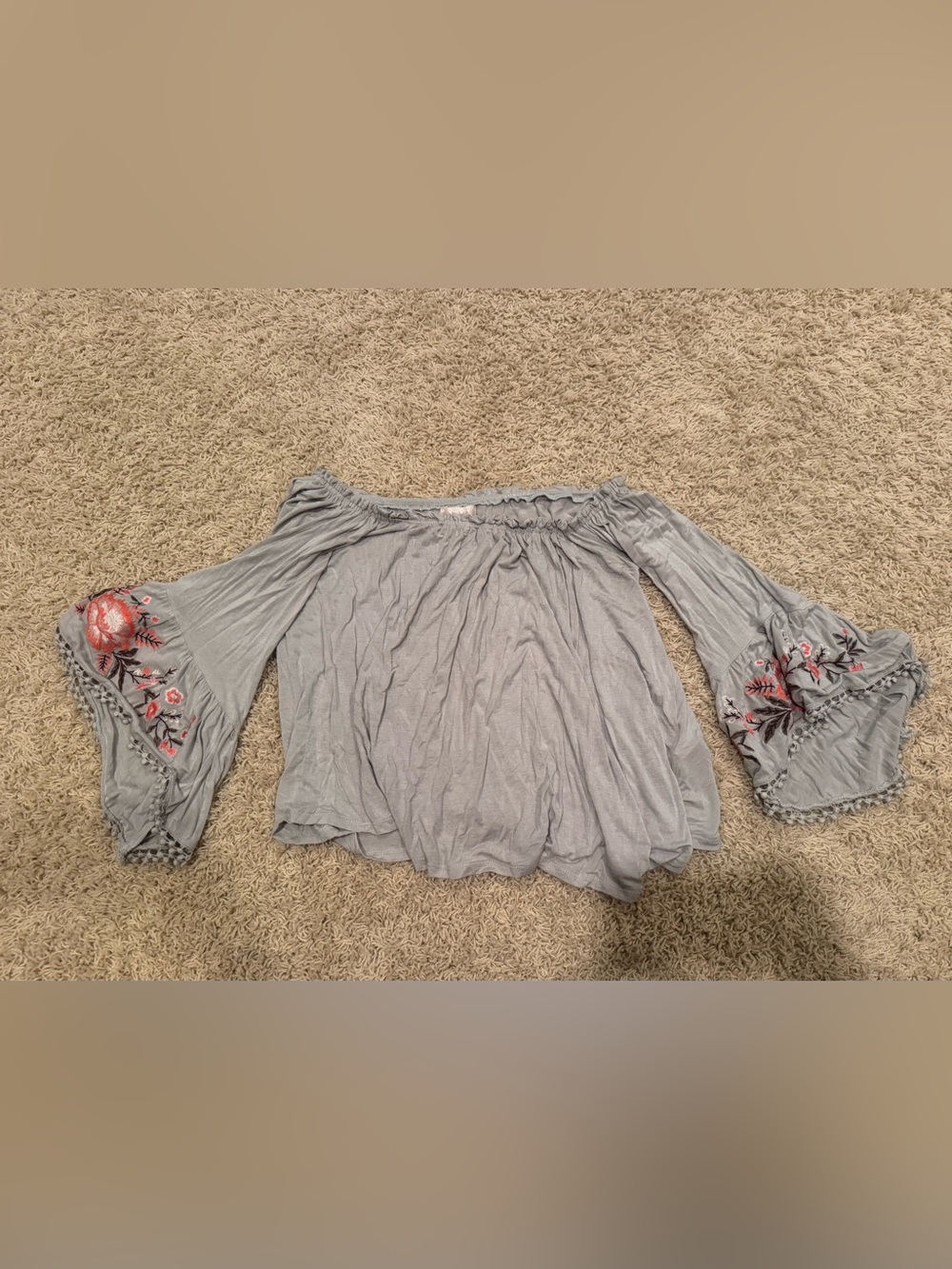 Altar'd State Light Gray Off-Shoulder Top
